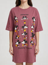 Robe de Nuit Femme Oversize Mauve à Motif Cartoon – vue principale, pyjama femme Allure Maroc