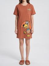 Robe de Nuit Femme Oversize Terracotta à Motif Chien – vue principale, pyjama femme Allure Maroc