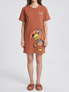 Robe de Nuit Femme Oversize Terracotta à Motif Chien – vue principale, pyjama femme Allure Maroc