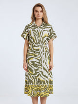 Robe Longue Femme Feuillage Vert Citron - Taille Ajustée – vue principale, pyjama femme Allure Maroc