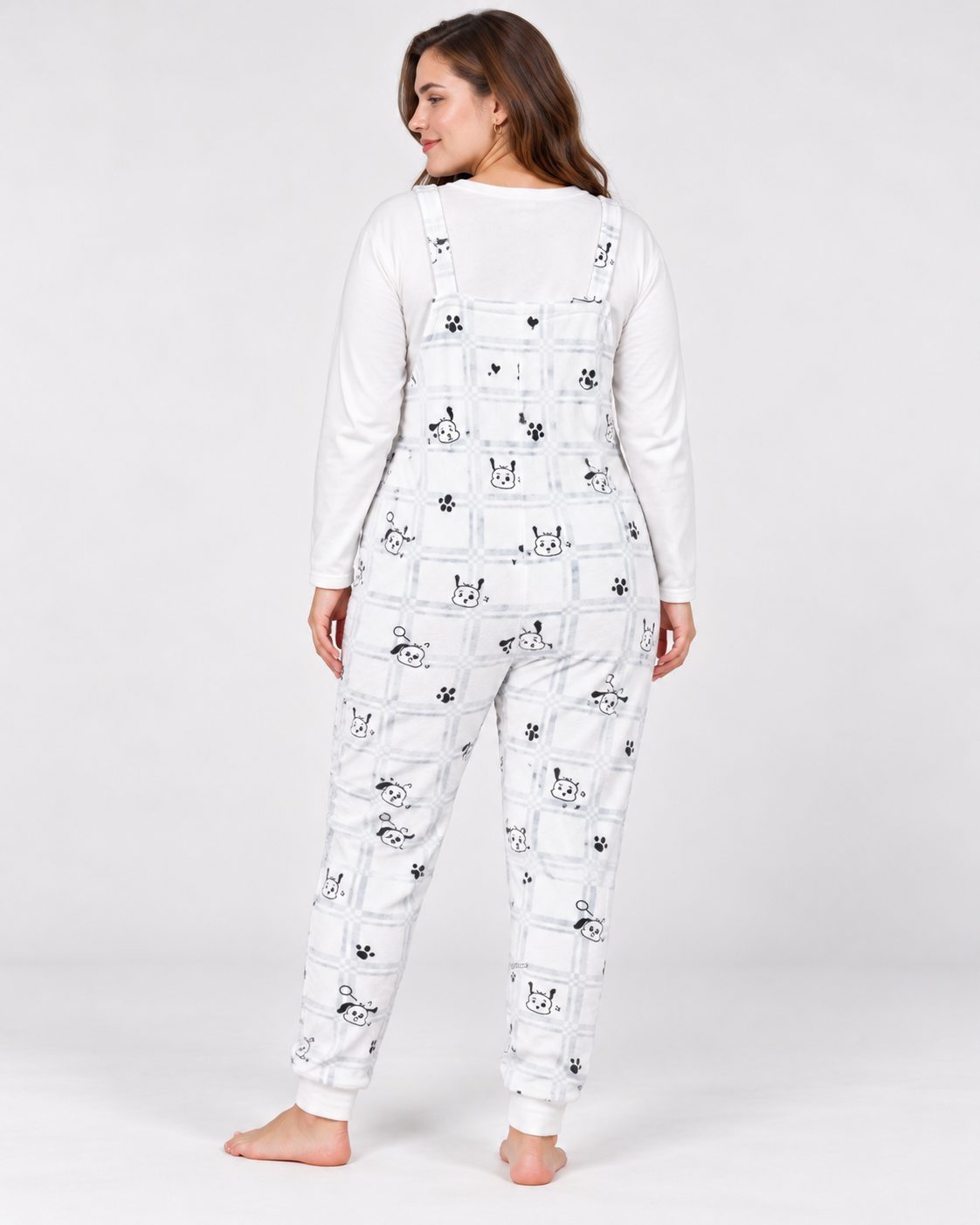 Ensemble Pyjama Salopette Femme – Blanc Imprimé - vue de dos