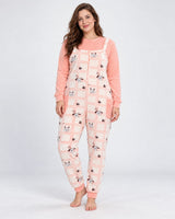 Ensemble Pyjama Salopette Femme – Rose Pêche Imprimé - vue de face